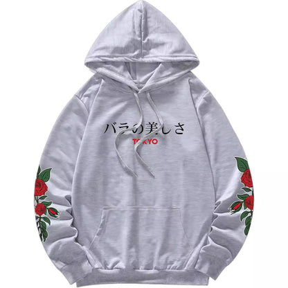 Vita-Rossa™  Floral Drawstring Pocket Sweatshirt