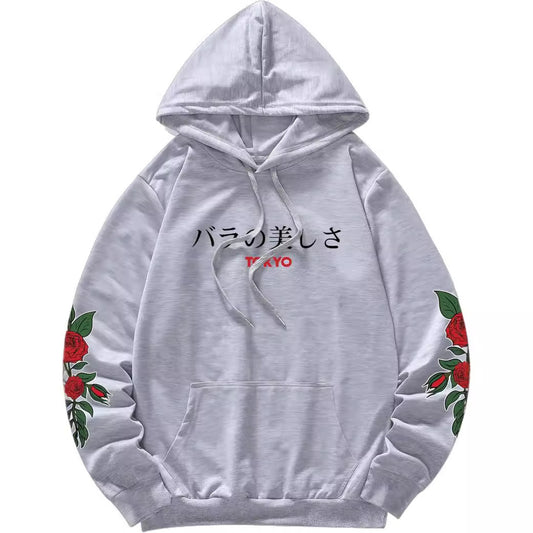 Vita-Rossa™  Floral Drawstring Pocket Sweatshirt